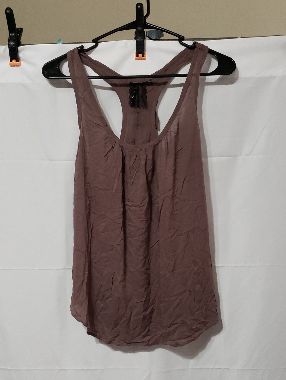 Iris Racerback Tank Top With Ruffle Detail In Back. Color: Taupe Size: Large